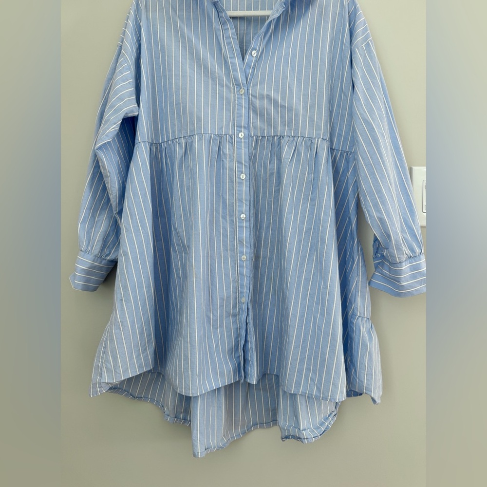 Zara blue pinstripe shirt dress tunic size Large - Picture 4 of 16